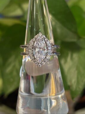Marquise Halo Ring in Silver with White Stones